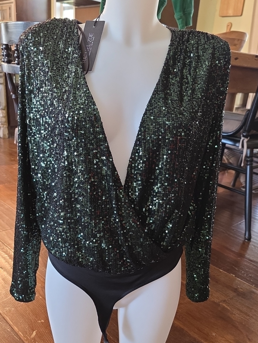 New RACHEL ZOE holiday party sequined blouson bodysuit top S